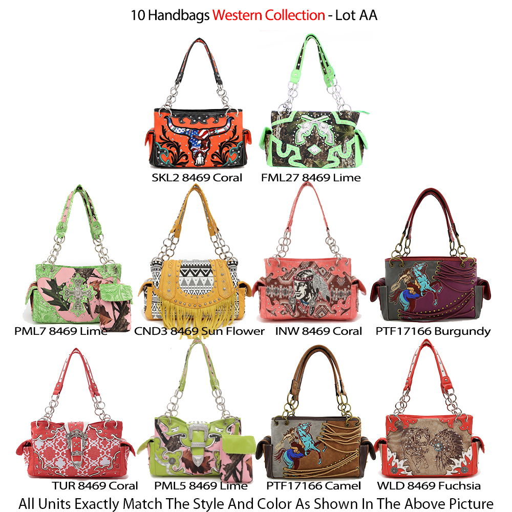 10 Handbag Premium Western Cowgirl Collection Close Out - Lot AA - Click Image to Close